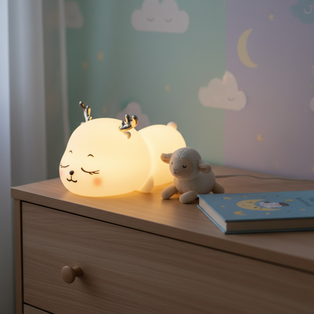 Nursery Night Light on Shelf with Twilight Ambiance